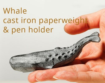 Whale | Refined Cast Iron Paperweight Penholder 11.5x3.8x2.2cm | Fish Animal Decoration | Box |  - Orientalartmaterial Calligraphy Supply