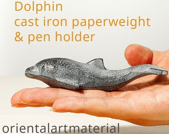 DOLPHIN / Portapapeles de hierro fundido refinado 11.3x4x2.7cm / Decoración de animales de peces / Caja - Suministro de caligrafía de Orientalartmaterial