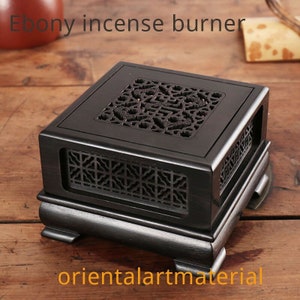 Ebony Wood Incense Burner: Hollow Carved Censer with Lid