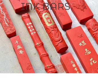 Pure Natural Cinnabar Red Ink Stick 11 Styles: Pine Soot High Intense Shine Depth | Orientalartmaterial Calligraphy Supply