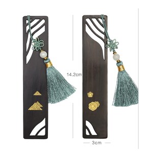 Sandalwood Chinese Style Hand Made Hollow Out Tassel  Bookmark 14.2x3cm Gift Box Supply Orientalartmaterial Calligraphy Supply