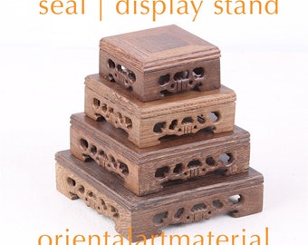 Handmade Wenge Wood Display Stand: Carved Square Base
