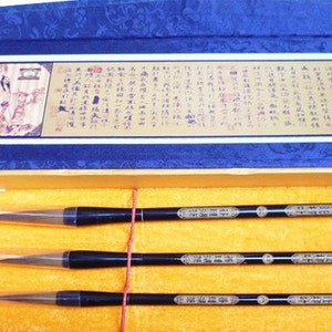 Lange Spitze reine Wiesel Pinsel Set | Bemalte Bambus Griff | Geschenk-Box | Orientalartmaterial Kalligraphie Versorgung