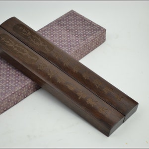 ROSEWOOD PAPERWEIGHT PAIR / Pair Rosewood Cinese Intagliato / 30x4.5x2.5cm / Art Collectible / Orientalartmaterial Calligrafia Fornitura
