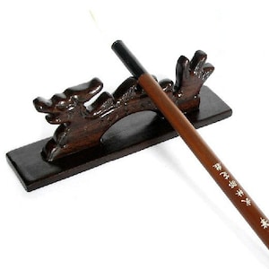 Black Catalpa Wood Brush Holder Handmade Carving Penholder Practical Calligraphy