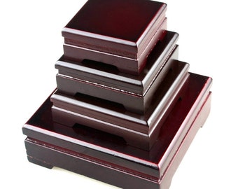 Handmade Mahogany Wood Display Stand: Square Carved Base