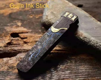 Premium Gujin Tung Oil Soot Ink Stick Gold Foil Sprinkled | Paulownia Gift Box Chinese Calligraphy Supply Orientalartmaterial