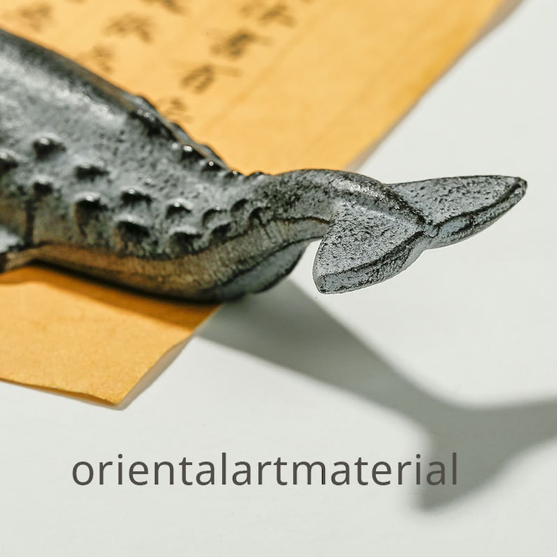 Whale Refined Cast Iron Paperweight Penholder 11.5x3.8x2.2cm Fish Animal Decoration Box Orientalartmaterial Calligraphy Supply image 5