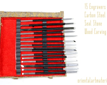 Set 10 / 15 Pcs Carbon Steel Carving Knife | Seal Engravers Graver Engraving Tools |  Orientalartmaterial Calligraphy Supply