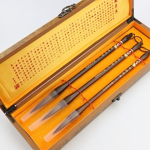 3 Set regalo per capelli Weasel Maniglia di legno completa Set pennello da scrittura 3.9 4.6 5.4cm Scatola regalo in legno Fornitura calligrafia materiale Orientale