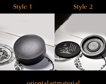 Handmade Chinese Inkstone with Stone Lid: Calligraphy Ink Palette