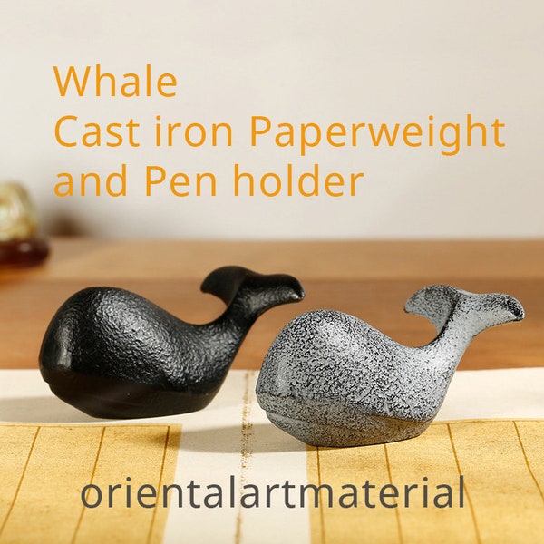 Ballena / Portapapeles de hierro fundido refinado 7.5x2.8x3.5cm / Decoración de animales de peces / Caja / - Orientalartmaterial Calligraphy Supply