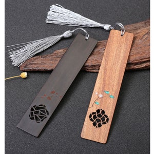 Rot Schwarz Sandelholz Chinesischen Stil Handgemachte Farbe Quaste Lesezeichen 14.2x3,1cm Geschenkbox 0056 Orientalartmaterial Kalligraphie Versorgung