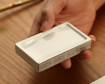 Chinese Ceramic Inkstone Pen Holder 13.6x7.7cm White Color 0069 Supply Orientalartmaterial Calligraphy Supply