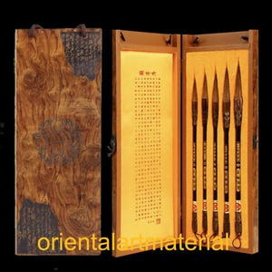 5 Wiesel Haarbürste Geschenkset | Vollholzgriff | Schreibpinsel-Set 4,1 4,8 5,4 6,4 6,8 cm | Holzkiste | Orientalartmaterial Kalligraphie