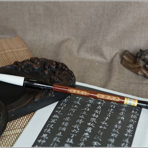 Goat Hair Calligraphy Brush: Red Sandalwood & Ox Horn Handle