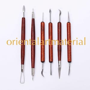 Professional 6-Piece Wood Handle Clay Sculpting Tools Set - Traditional Oriental Art Supplies