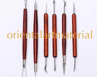 Professional 6-Piece Wood Handle Clay Sculpting Tools Set - Traditional Oriental Art Supplies