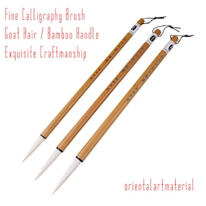 Squisita spazzola per capelli di capra a punta lunga / grande medio piccolo / 3 set di spazzole / maniglia di bambù / fornitura di calligrafia di materiali orientali