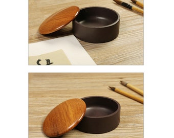 10.1x4.1 cm 天然石 中国硯 木製蓋カバー - 0092 サプライ