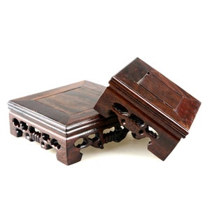 Dark Oak Wood Stand Name Seal | Handmade Decorative Carved Wood Stand | 4 Sizes Square Wooden Base Display Stand |Orientalartmaterial Supply