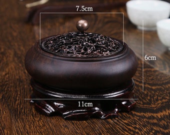 EBONY WOOD CENSER Natural African  | Handmade Carved Incense Burner |  Solid Brass Lid | With Base | Orientalartmaterial Calligraphy Supply