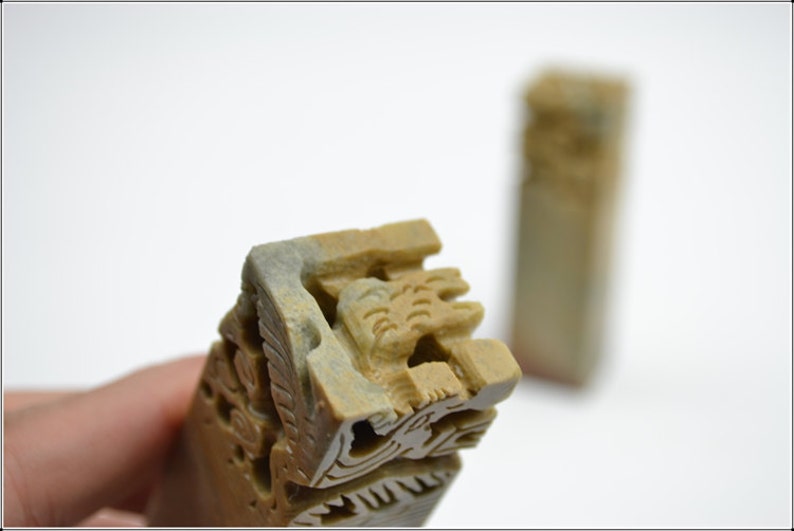 2x2x5cm Pair Hand Carved Qingtian Seal Stone Soapstone / 0005 Orientalartmaterial Calligraphy Supply image 3