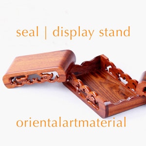 SEAL WOOD STAND Red Sandalwood | Handmade Decorative Carved Wood Stand | 3 Sizes Elongated Wooden Base Display Stand | Orientalartmaterial