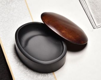 硯 手作り 中国製小型硯 手作り黒硯 蓋付き 8スタイル 硯蓋 インクパレット