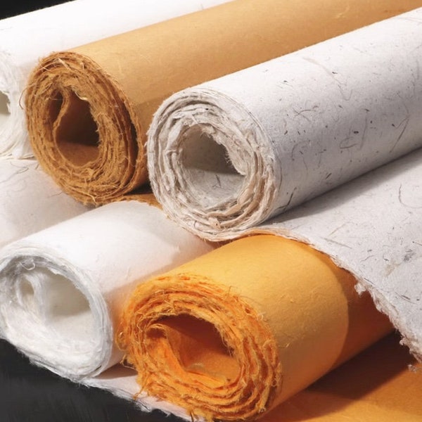 140x70cm Colored Mulberry Paper Pi Paper with Visible Fibers / Semi-sized Xuan Paper / 4 Colors - 40 Sheets Pack