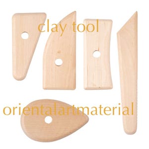 Conjunto de 5 ferramentas tradicionais para escultura em argila de madeira - Ferramentas de cerâmica artesanais da OrientalArtMaterial