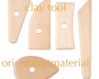 Traditional Wooden Clay Sculpting 5 Tools Set - Handcrafted Pottery Tools from OrientalArtMaterial