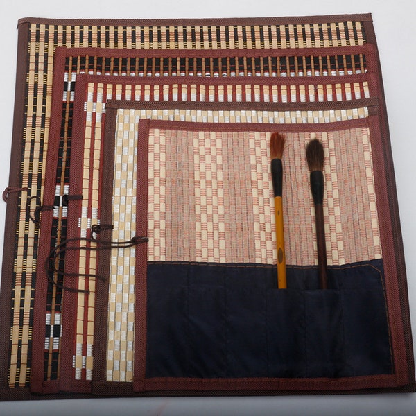 Sac de rouleau de brosse en bambou normal de qualité | 5 tailles | Protection du porte-rideau | Stylo crayon sac de rangement | Approvisionnement oriental d’école d’artmaterial