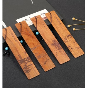 Red Sandalwood Chinese Bookmark with Tassel - Calligraphy Gift