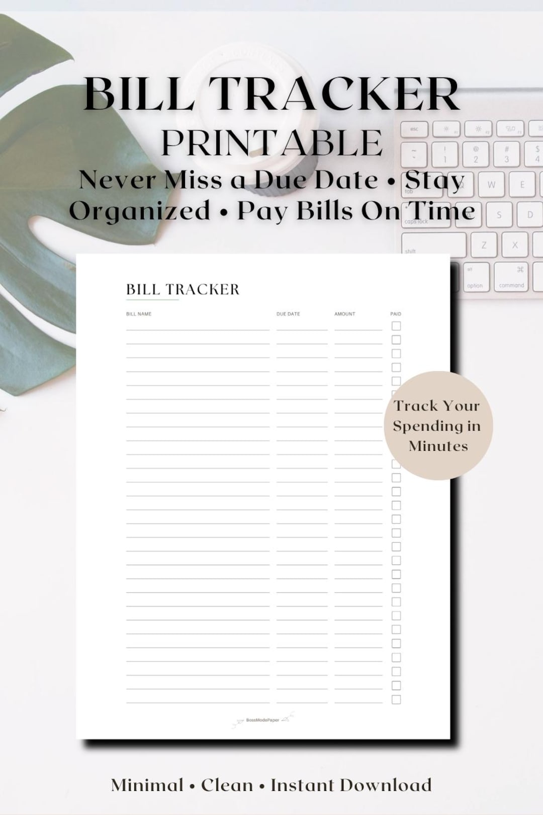 Monthly Bill Tracker Printable | Payment Organizer | Minimal Budget ...