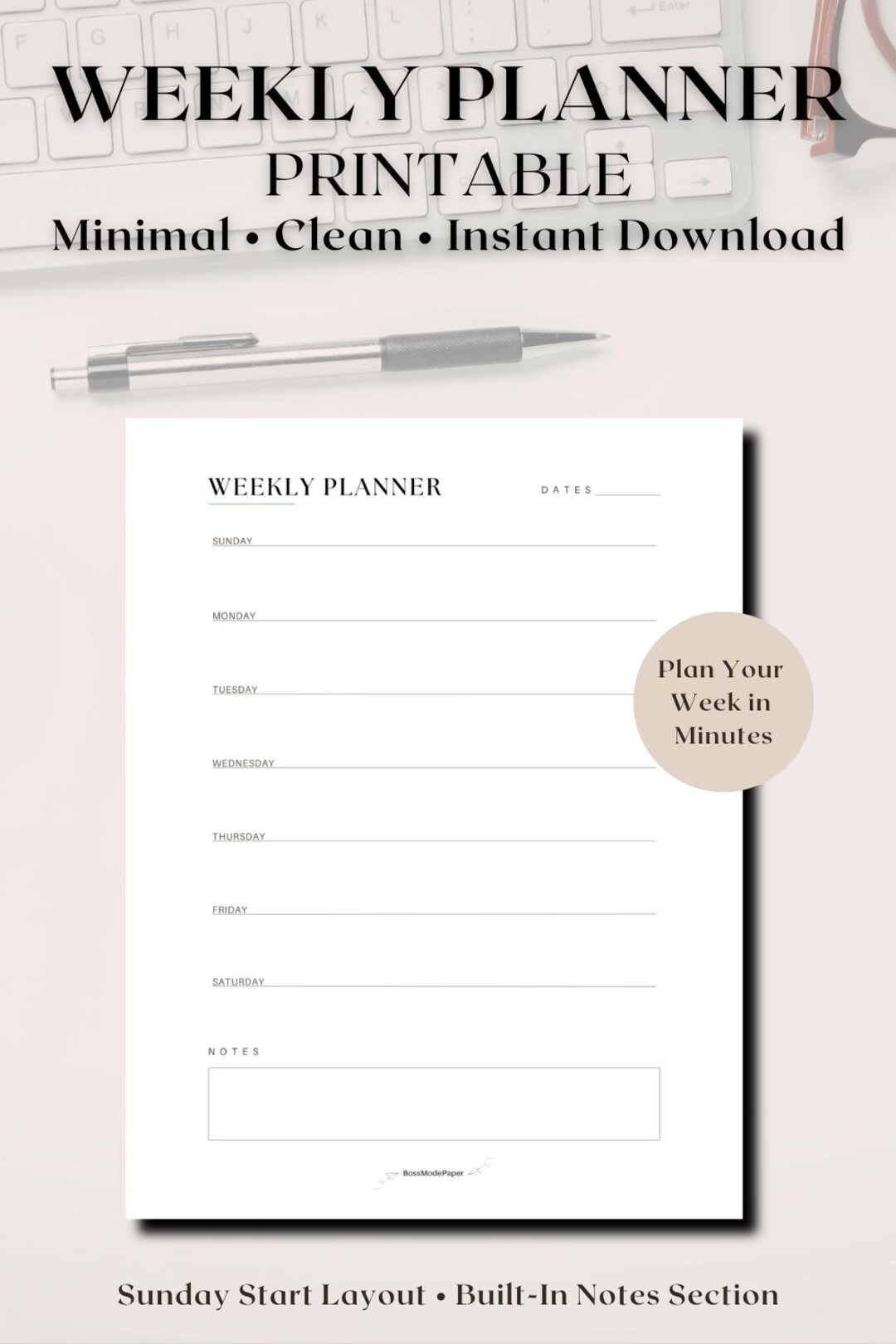 Weekly Planner Printable PDF | Minimalist Digital Planner | Instant ...