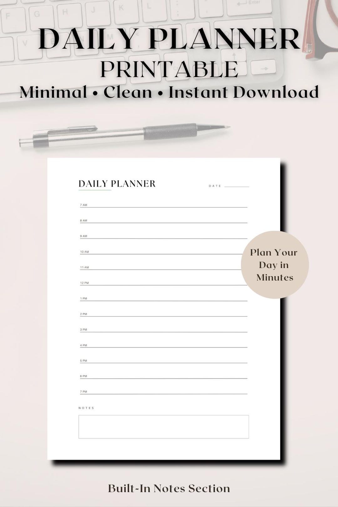 Daily Planner Printable PDF | Minimalist Digital Planner | Instant ...