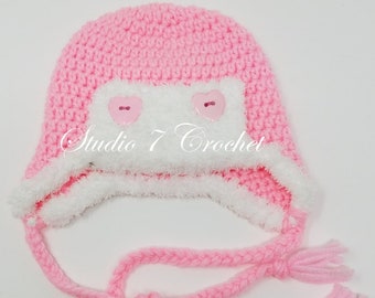 Baby trapper hat in pink, 3-6 months