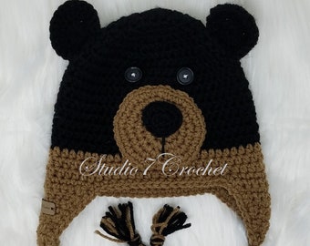 Bear hat, hand-crocheted