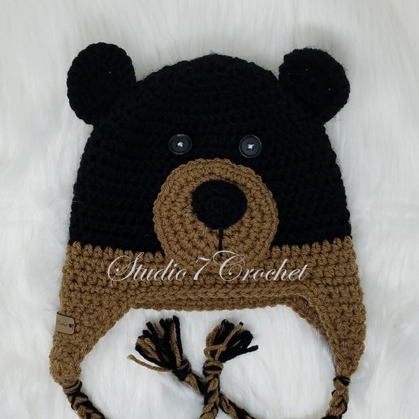 Bear hat, hand-crocheted