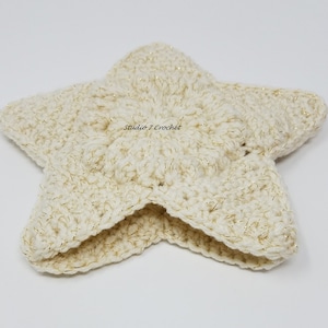 Tree topper, star, hand crocheted, sparkling cream, two sizes