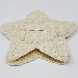 Tree topper, star, hand crocheted, sparkling cream, two sizes