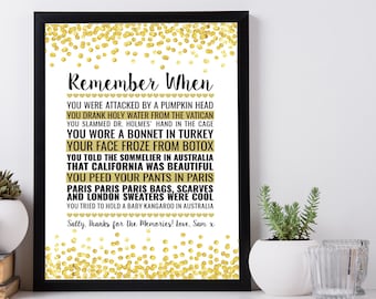 Beautiful Unique Personalised Memory Print, Remember When - Personalised Bridesmaid, Birthday, Unique Gift, Best Friend, Wedding Gift