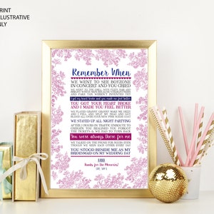 Beautiful Unique Personalised Memory Print, Remember When - Personalised Bridesmaid, Birthday, Best Friend, Wedding Gift