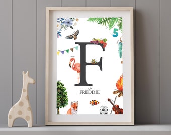 Nursery/Child Alphabet Print, Initial F Print, New Baby Gift (Unframed)