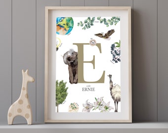 Nursery/Child Alphabet Print, Initial E Print, New Baby Gift (Unframed)