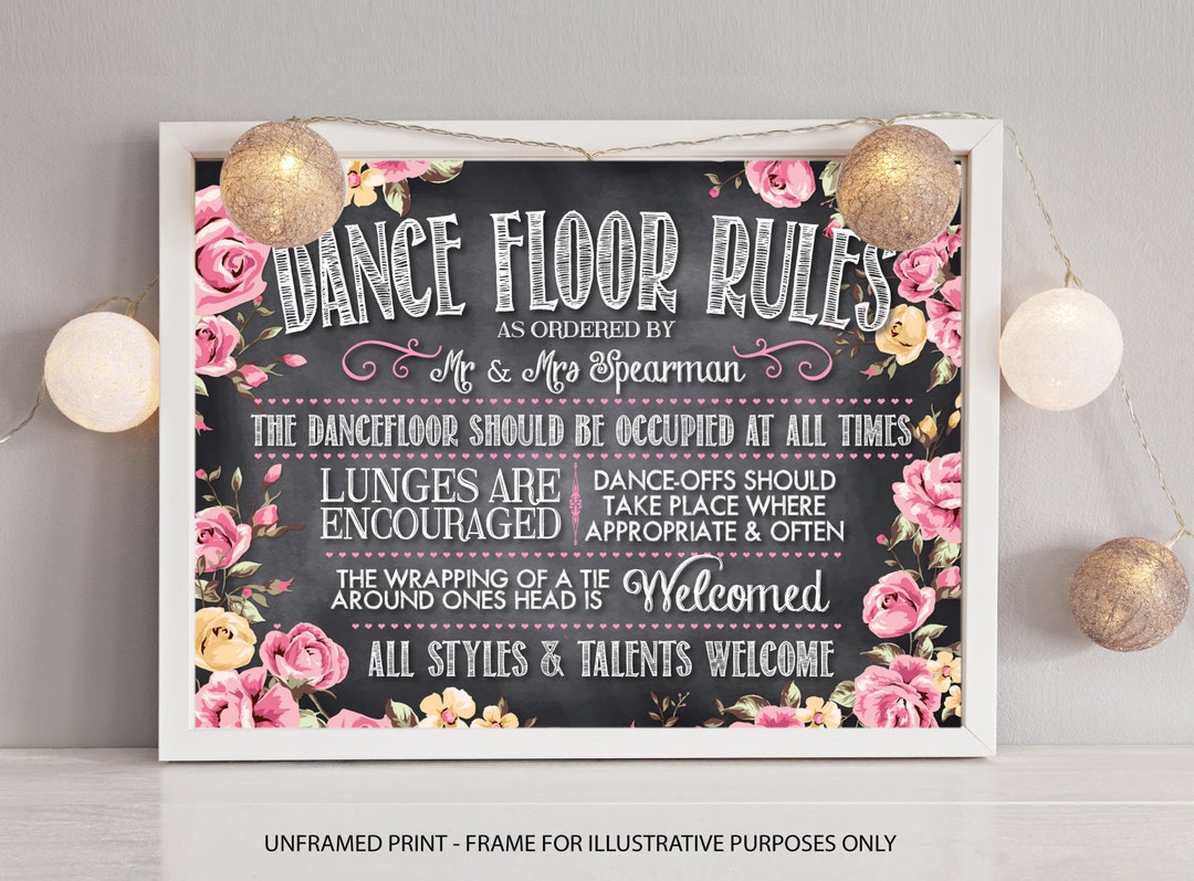 Dancefloor Rules, Wedding Ceremony Print chalkboard Effect or Own