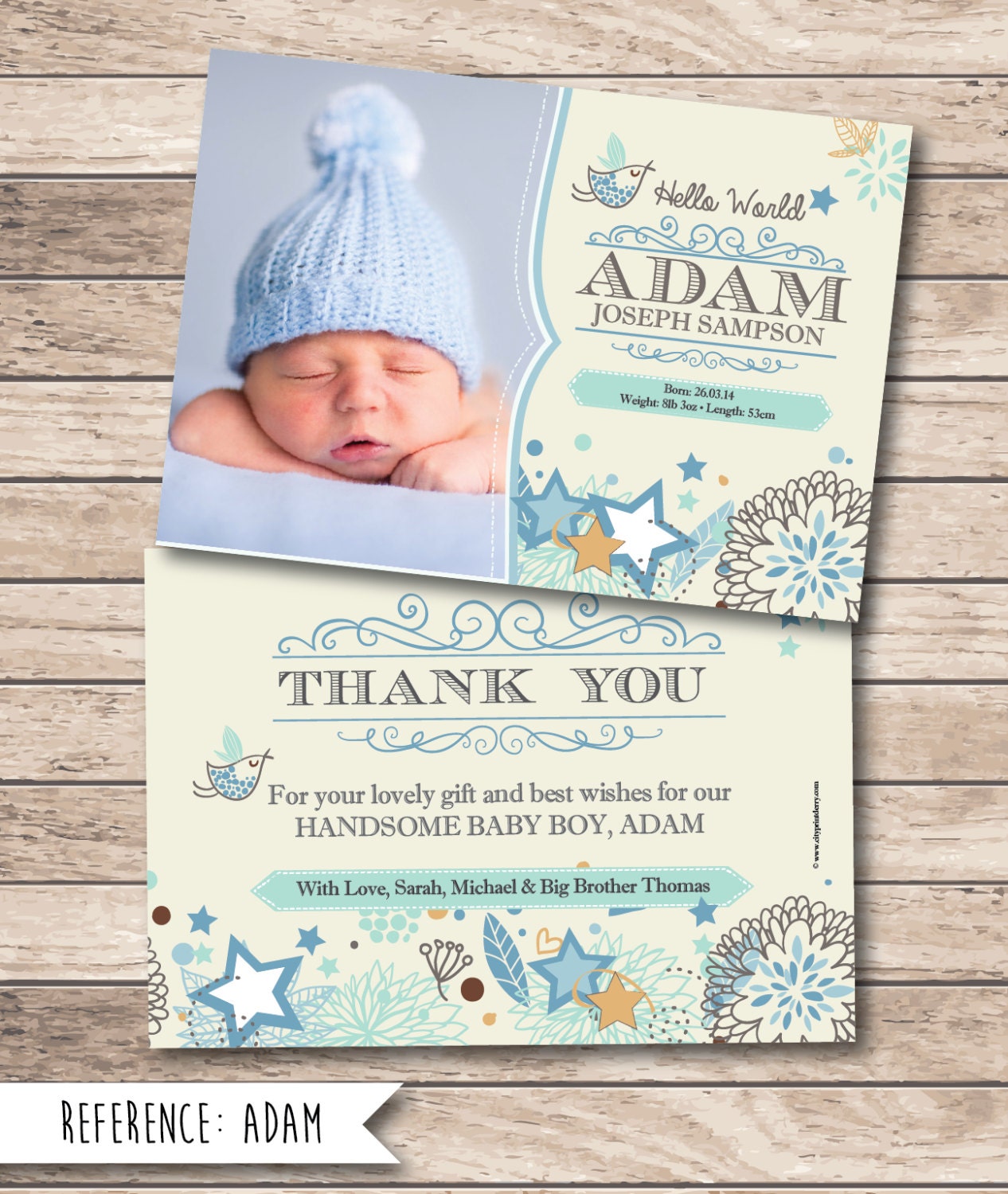 Birth Announcement Baby Thank You Card Printable File Etsy