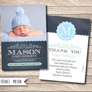 Naissance d'annonce - Baby Merci Card - fichier imprimable - téléchargement numérique