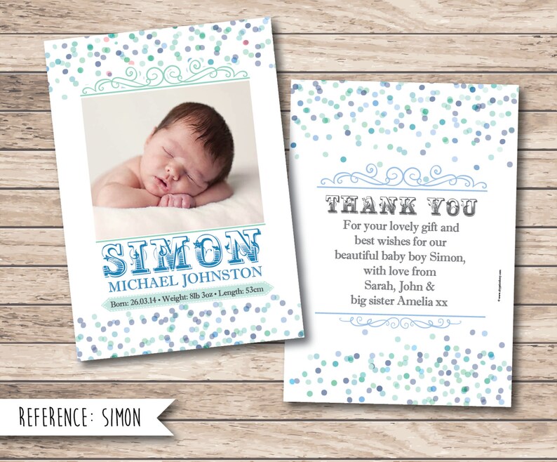 Birth Announcement Personalised Baby Thank You Card Etsy UK